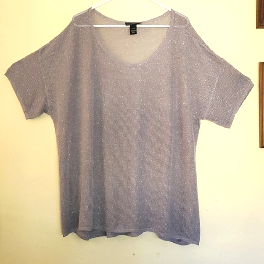 Lane Bryant Open Stitch Boxy Sweater Silver Metallic 26/28